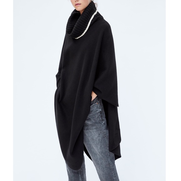 Zara Oversized Heavy Weight Knit Cape Turtle Neck Size S NEW - Picture 4 of 7